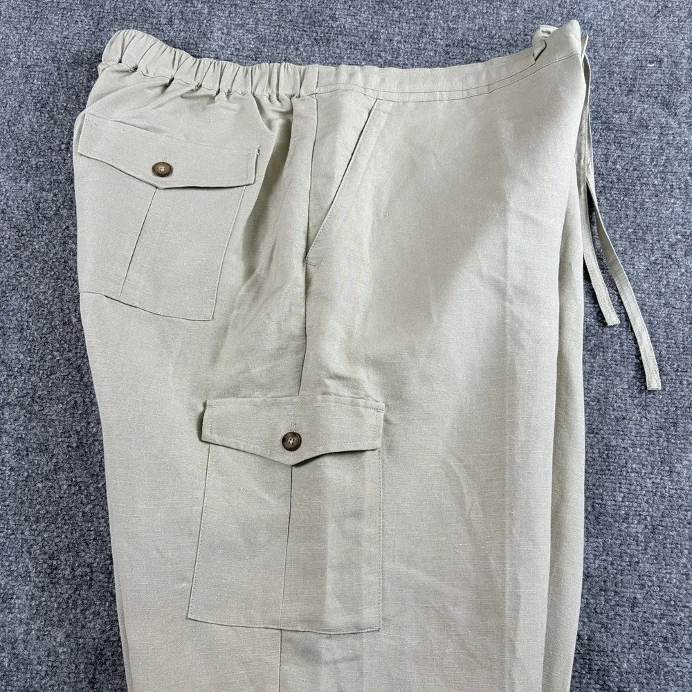 John Henry Pants Men XL 40-42 Beige Linen Blend Cargo Relaxed Coastal Minimalist